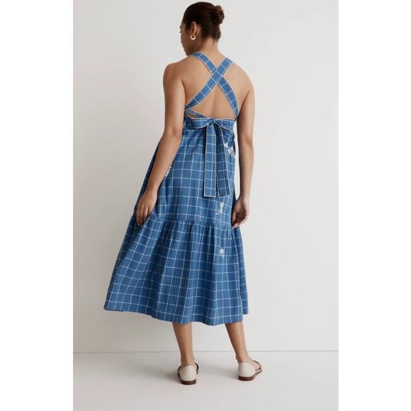 NWT Madewell Embroidered Cicely Tiered Midi Dress in Plaid – Size 8 Lightweight - Picture 2 of 8
